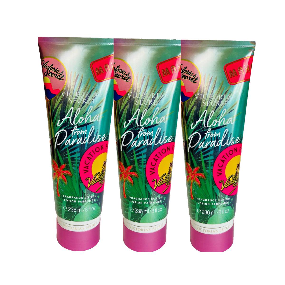 3 Victoria`s Secret Fragrance Lotion Aloha From Paradise 8 FL OZ / 236 ml