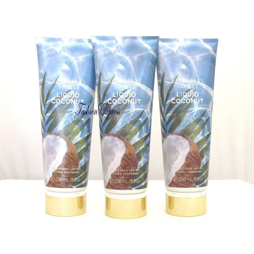 Victoria`s Secret Liquid Coconut Body Lotion 8 FL OZ Lot OF 3 Pcs