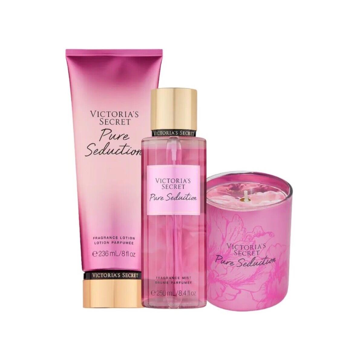 Victoria`s Secret Beauty Set Pure Seduction Body Mist Lotion Candle 3-Piece