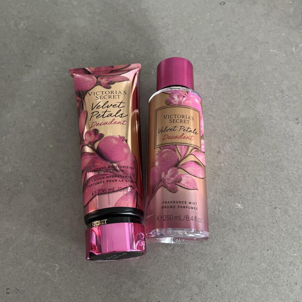 Victoria`s Secret Velvet Petals Decadent Fragrance Mist 8.4oz + Lotion 8oz