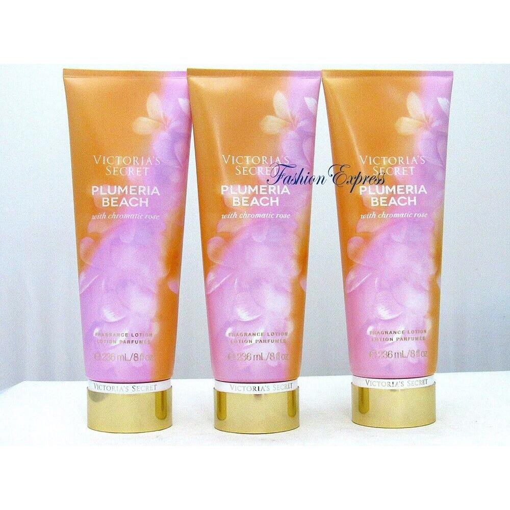 Victoria`s Secret Plumeria Beach Body Lotion 8 FL OZ Lot OF 3 Pcs