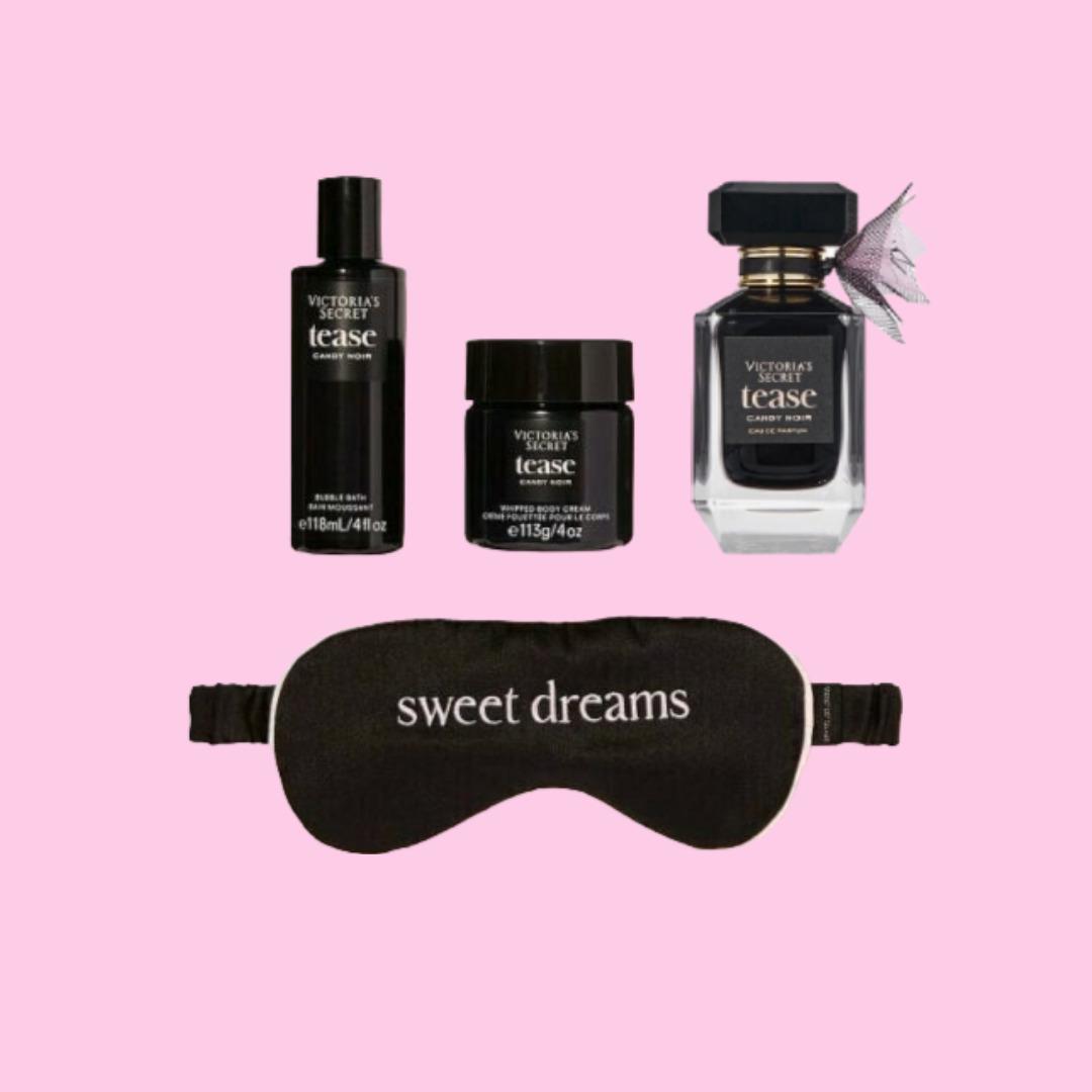 Victoria`s Secret Tease Candy Noir Parfum 3.4oz+Cream+Eye Mask+wash 4 Gift Set