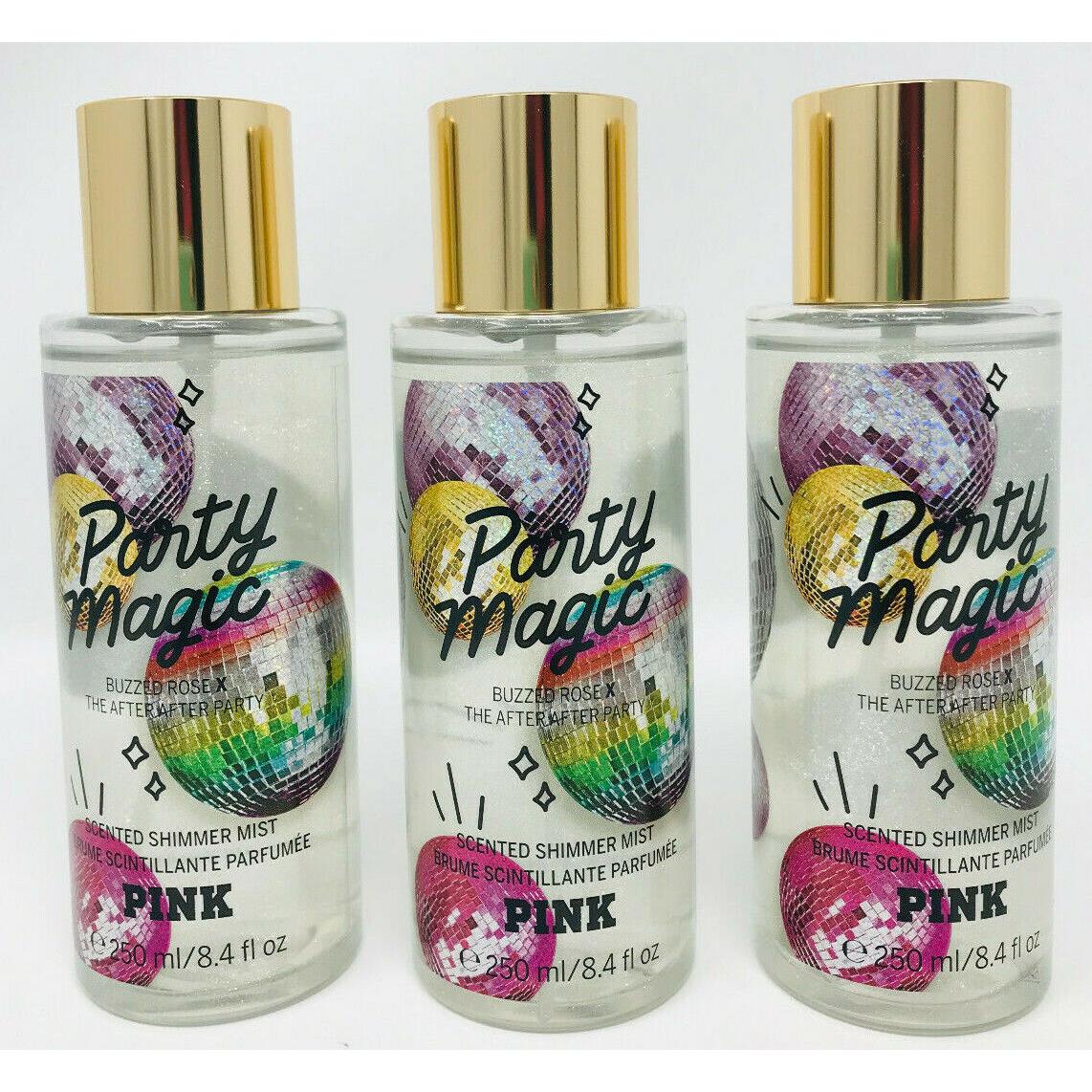 3 Victoria`s Secret Pink Party Magic Scented Shimmer Body Mist Fragrance Spray