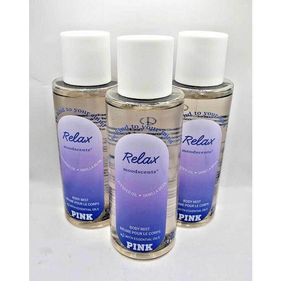 Victoria`s Secret Pink Relax Fragranc Body Mist 8.4 FL OZ Set OF 3