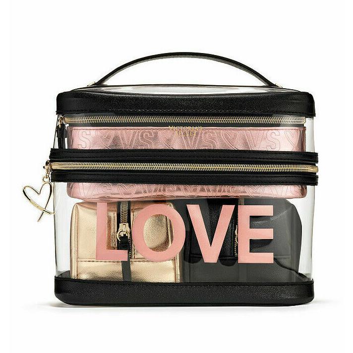 Victoria`s Secret 4-In-1 Love Beauty Bag Set Stacking Makeup Bags Rose Gold