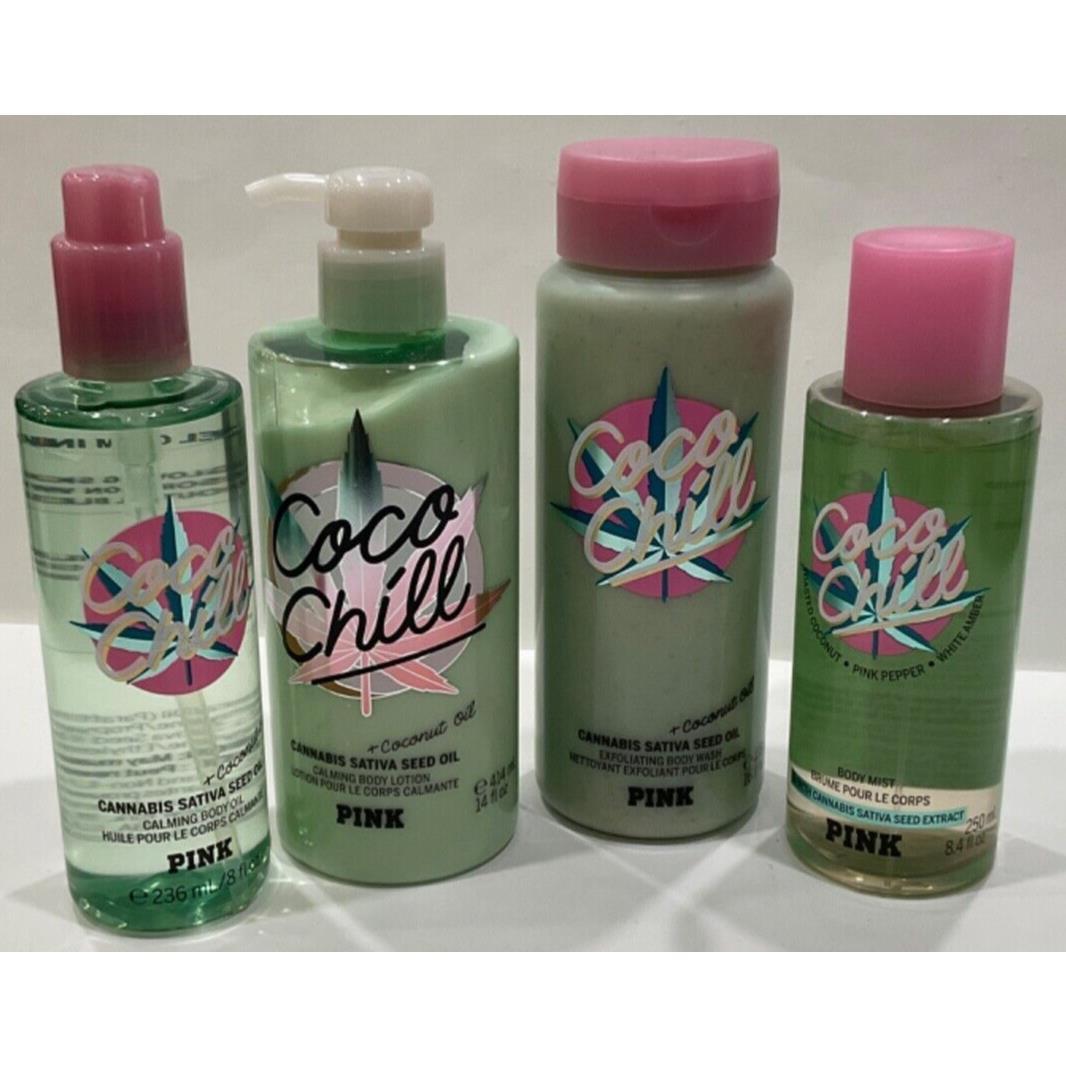 Victoria s Secret Pink Coco Chill 4 pc Set Lotion Body Wash Mist and Body Oil