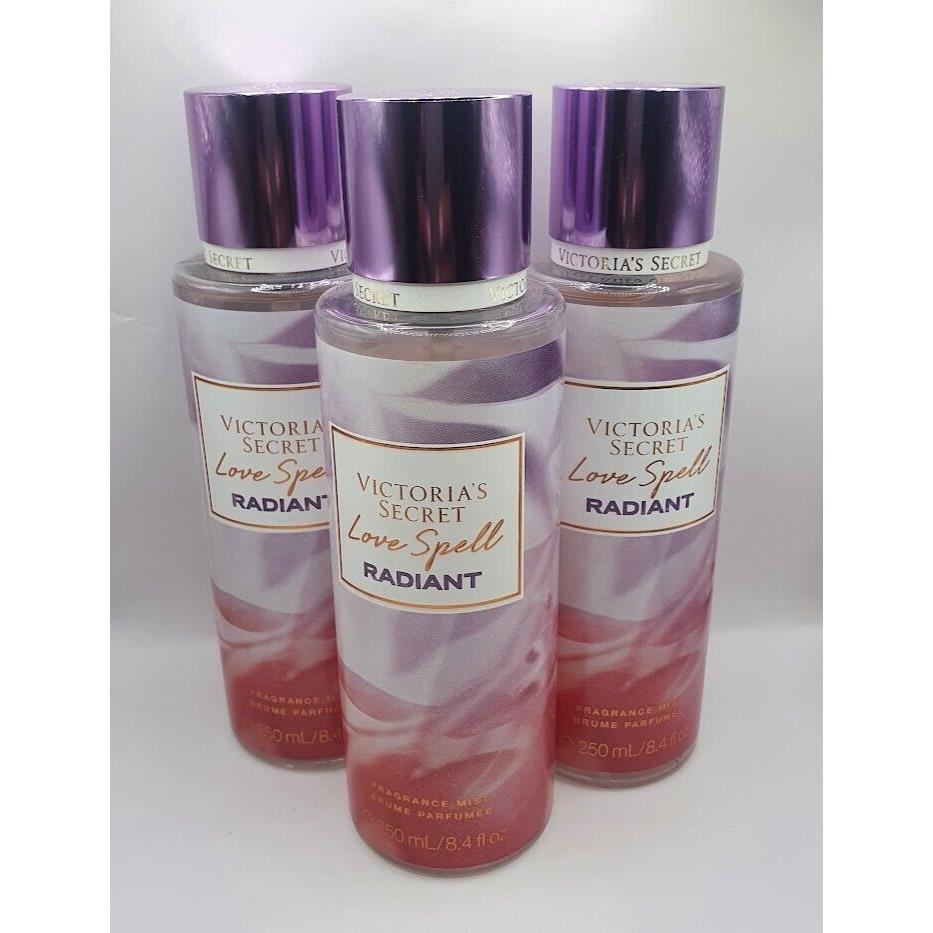 Victoria`s Secret Love Spell Radiant Body Mist 8.4 FL OZ Lmt Edition Set OF 3