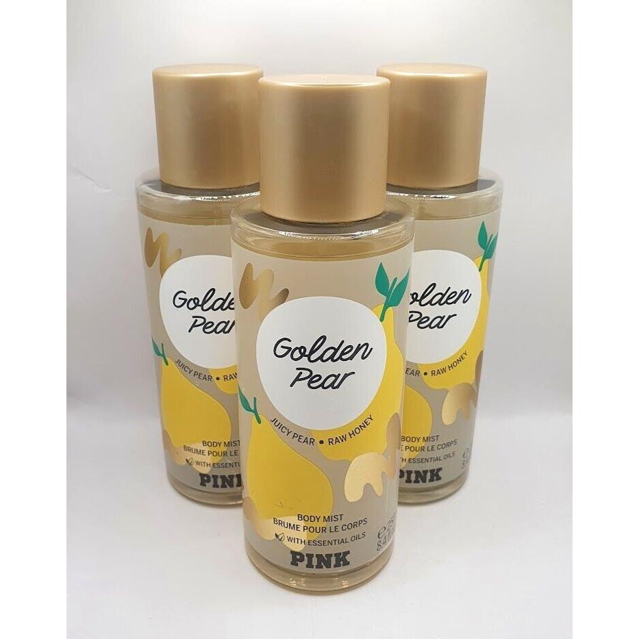 Victoria`s Secret Pink Golden Pear Body Mist 8.4 FL OZ Set OF 3