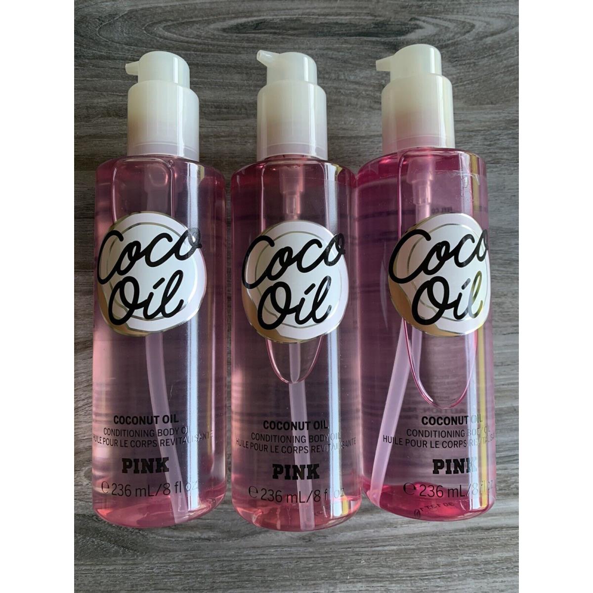 Victoria`s Secret Pink Coco Oil Coconut Conditioning Body Oil 8oz Lot Of 3