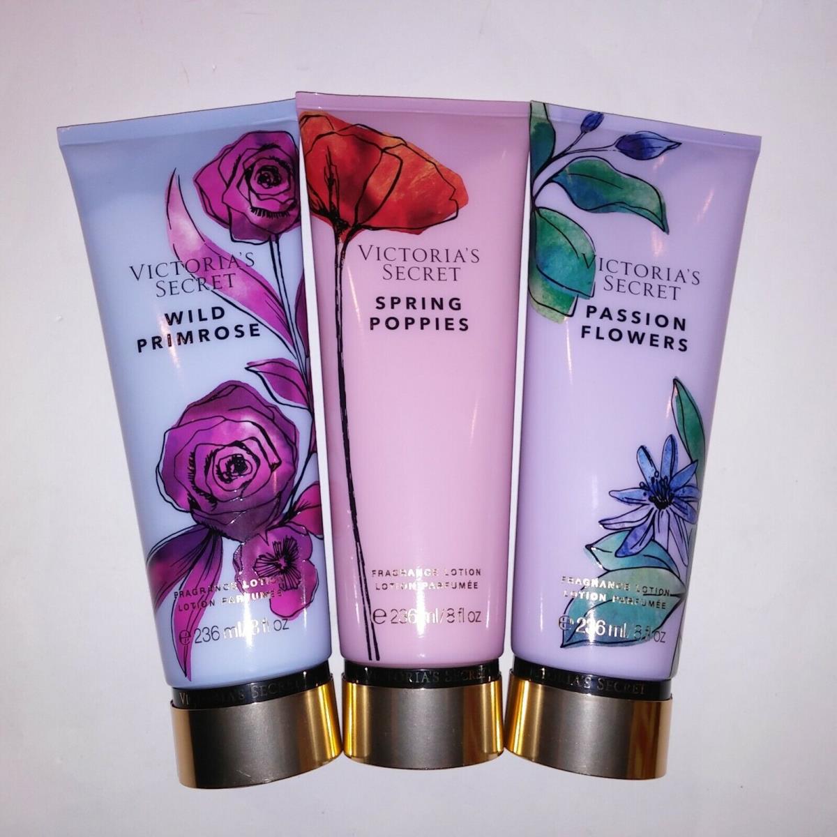 Set of 3 Victoria Secret Fragrance Lotion Spring Poppies Wild Primrose Passion