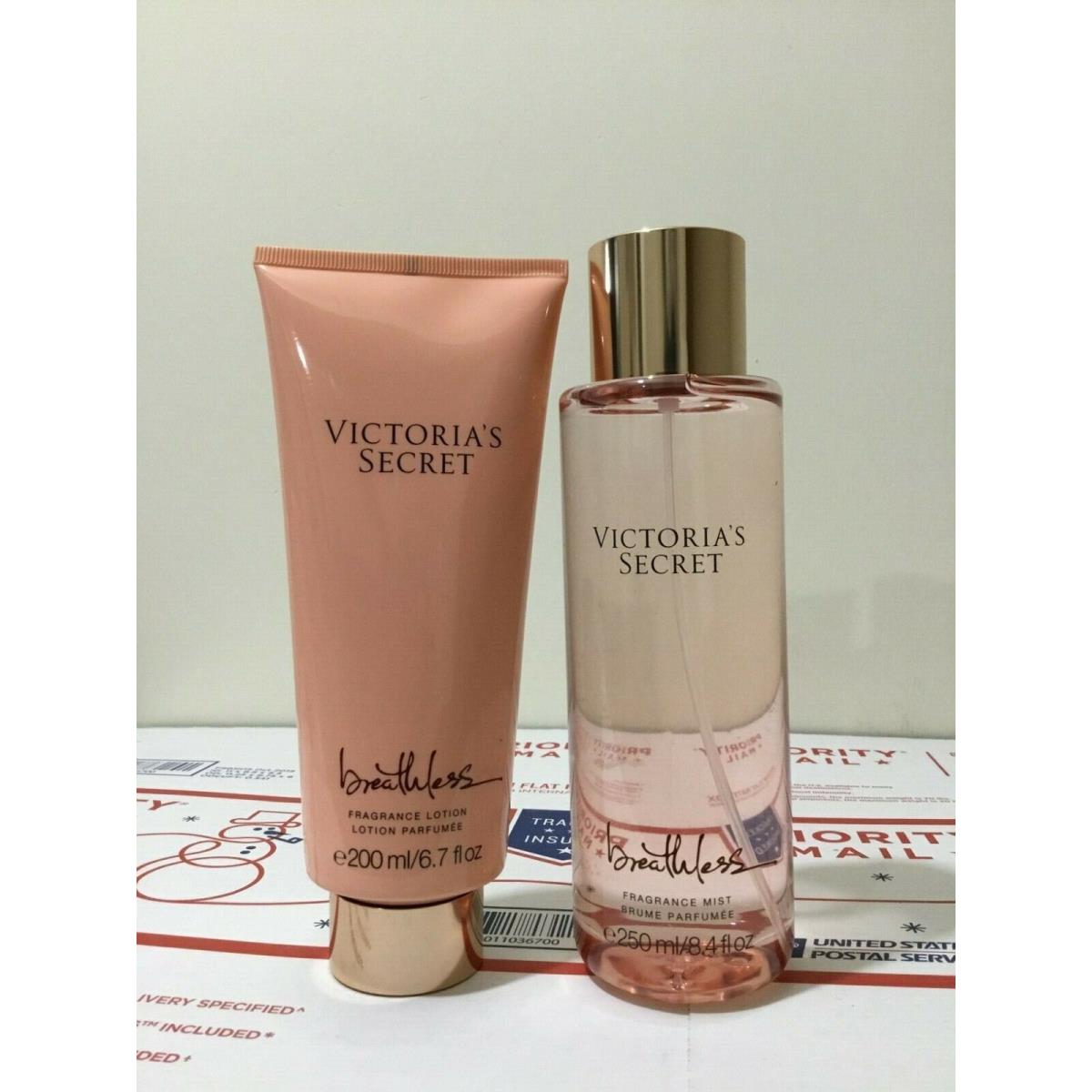 2x Victoria`s Secret Breathless Body Mist Fragrance Body Lotion Set of 2