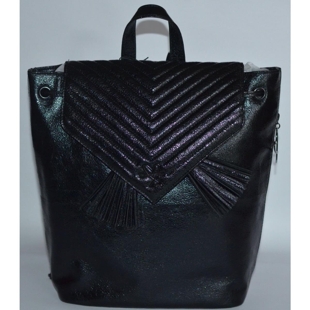 Victoria`s Secret Metallic Black Crackle V-quilt Angel Backpack Purse Hand Bag