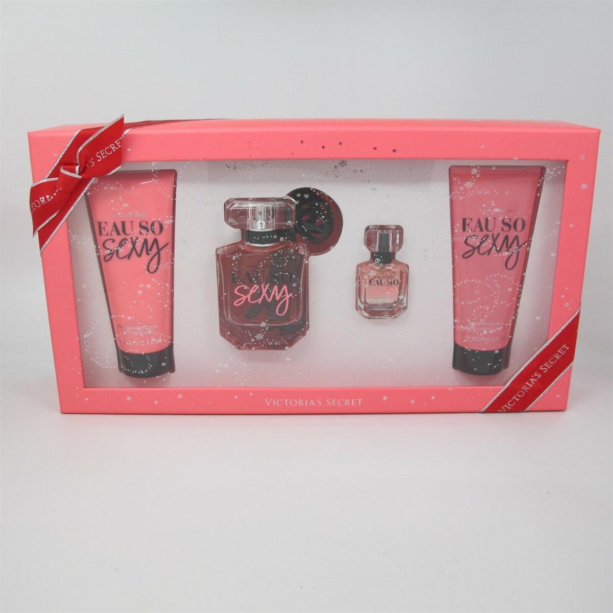 Eau SO Sexy by Victoria`s Secret 4 pc Set: 1.7 oz Spray Mini Lotion Gel