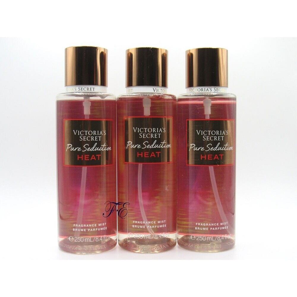 Victoria`s Secret Pure Seduction Heat Body Mist Spray 8.4 FL OZ Lot OF 3 Pcs