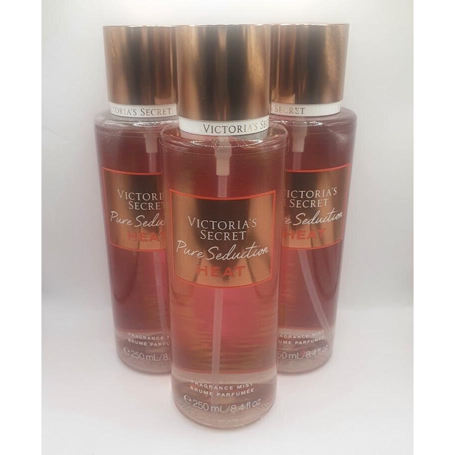 Victoria`s Secret Pure Seduction Heat Body Mist 8.4 FL OZ Set OF 3