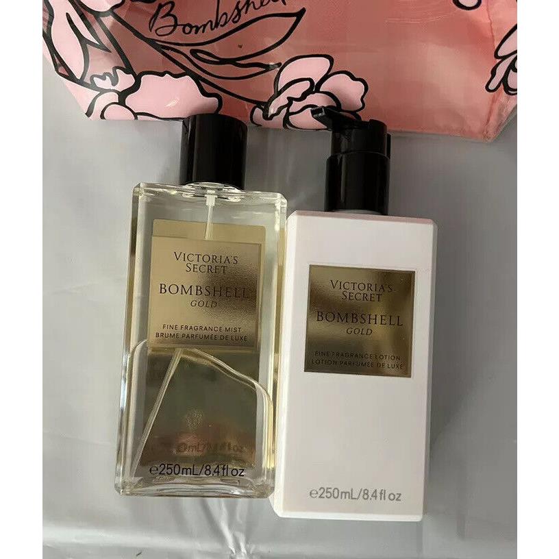 3 Victoria Secret Bombshell Gold Body Mist+body Lotion and Bag