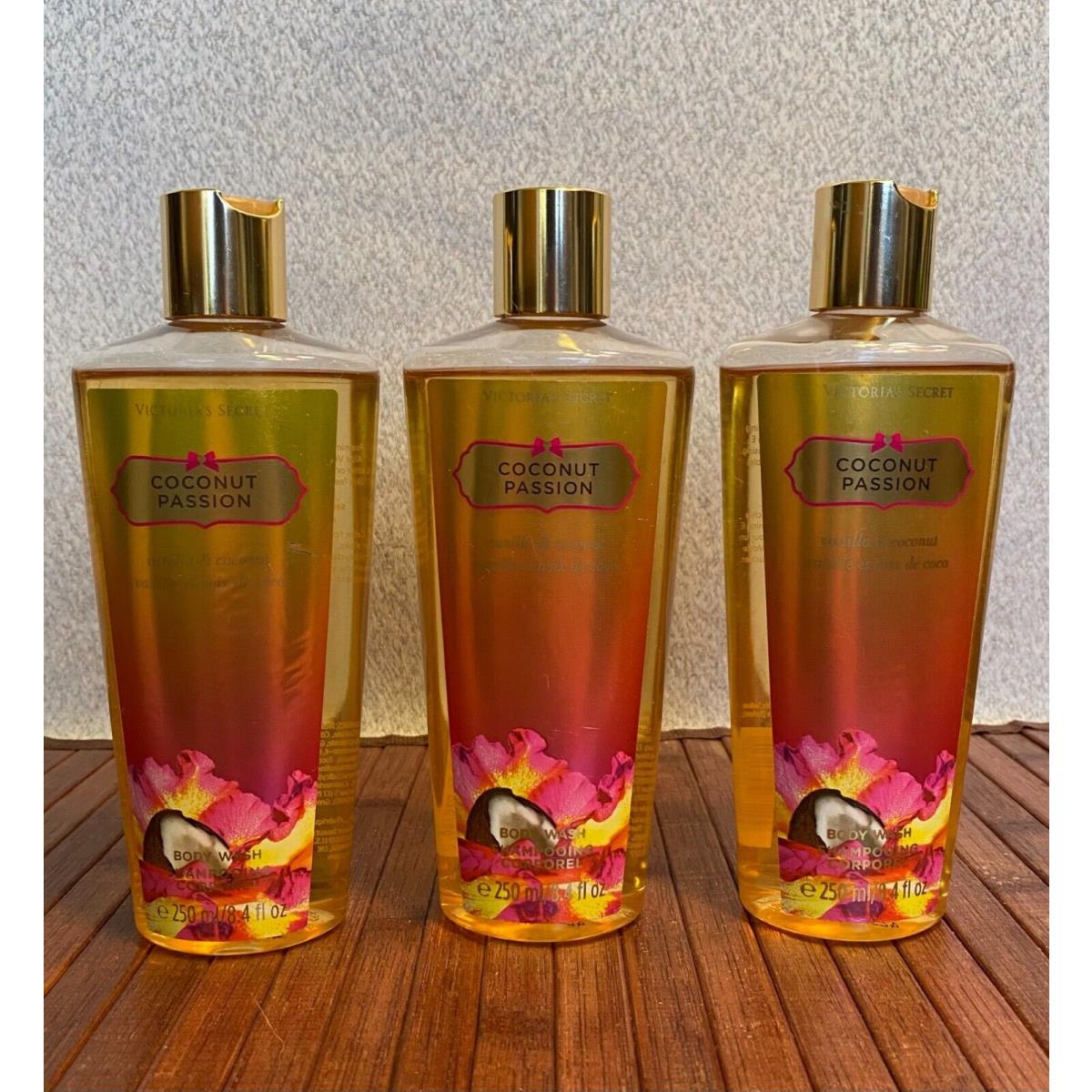 Victoria`s Secret Coconut Passion Body Wash 3 Bottles-8.4fl oz Each