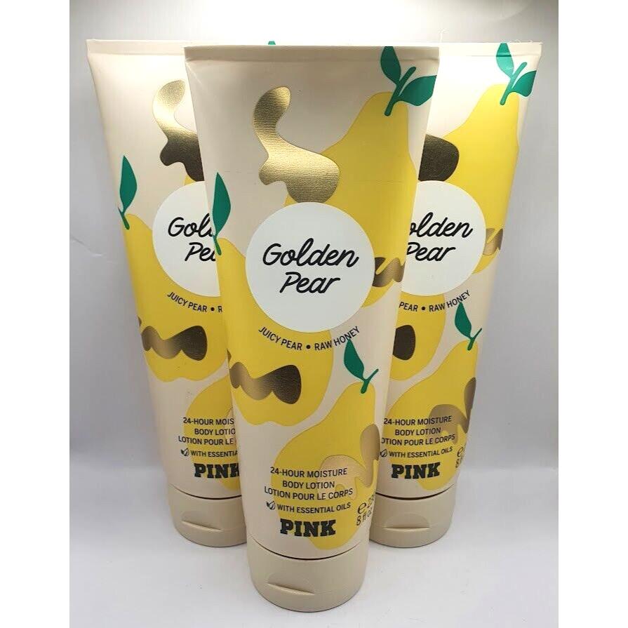 Victoria`s Secret Pink Golden Pear Body Lotion 8 FL OZ Set OF 3