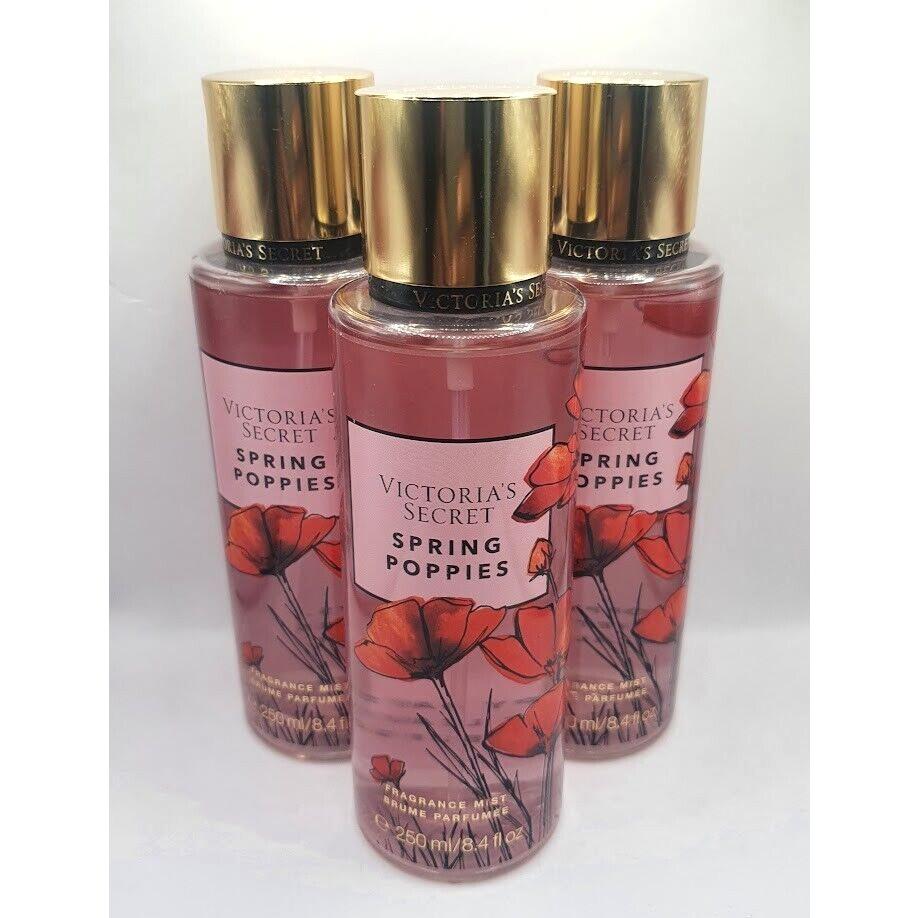 Victoria`s Secret Spring Poppies Body Mist 8.4 FL OZ Limited Edition Set OF 3