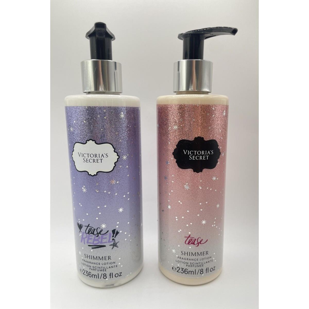 Set Of 2 Victoria`s Secret Tease Tease Rebel Shimmer Fragrance Lotion 8 FL OZ