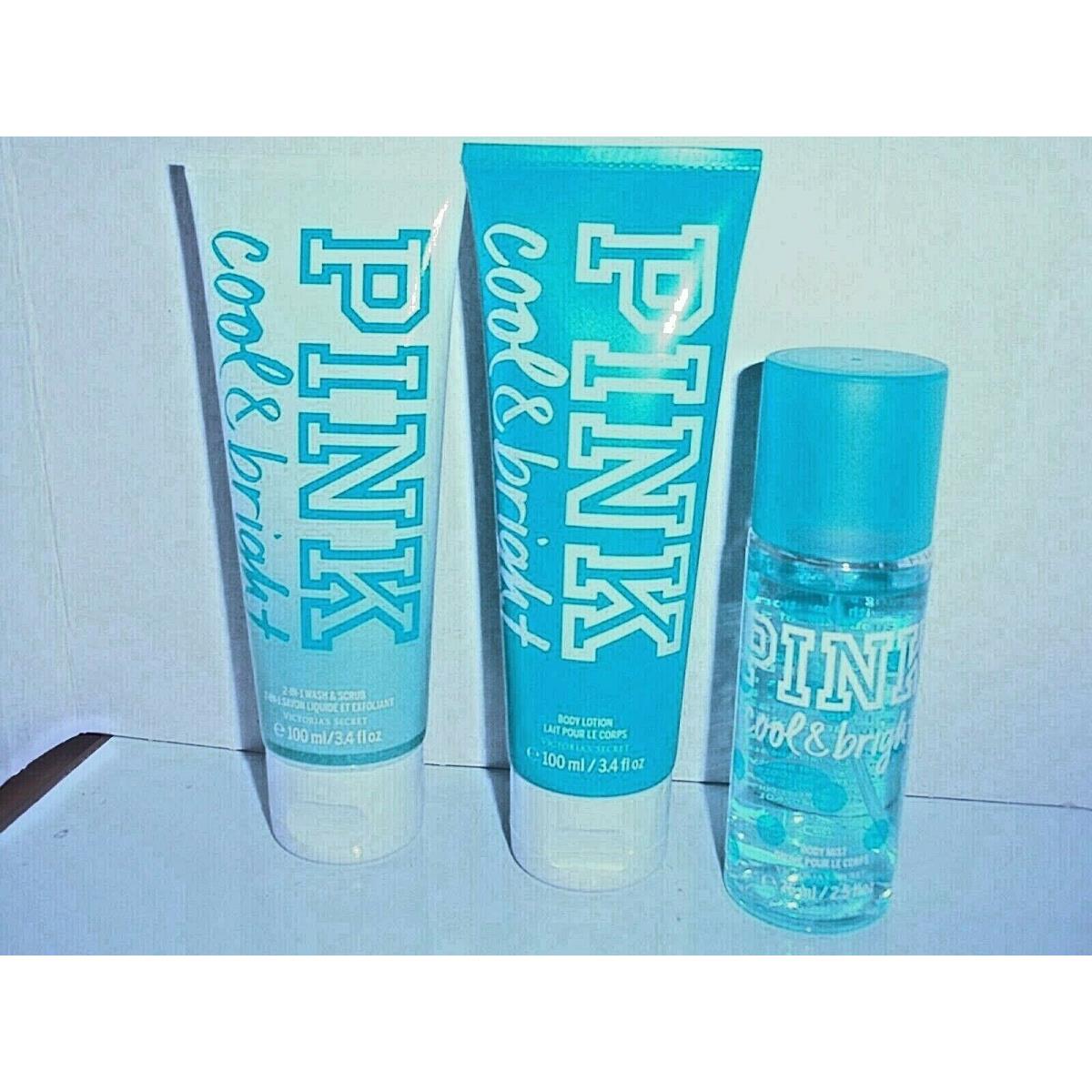 Victoria`s Secret Cool Bright 3 PC Set Mist Lotion Wash Scrub All