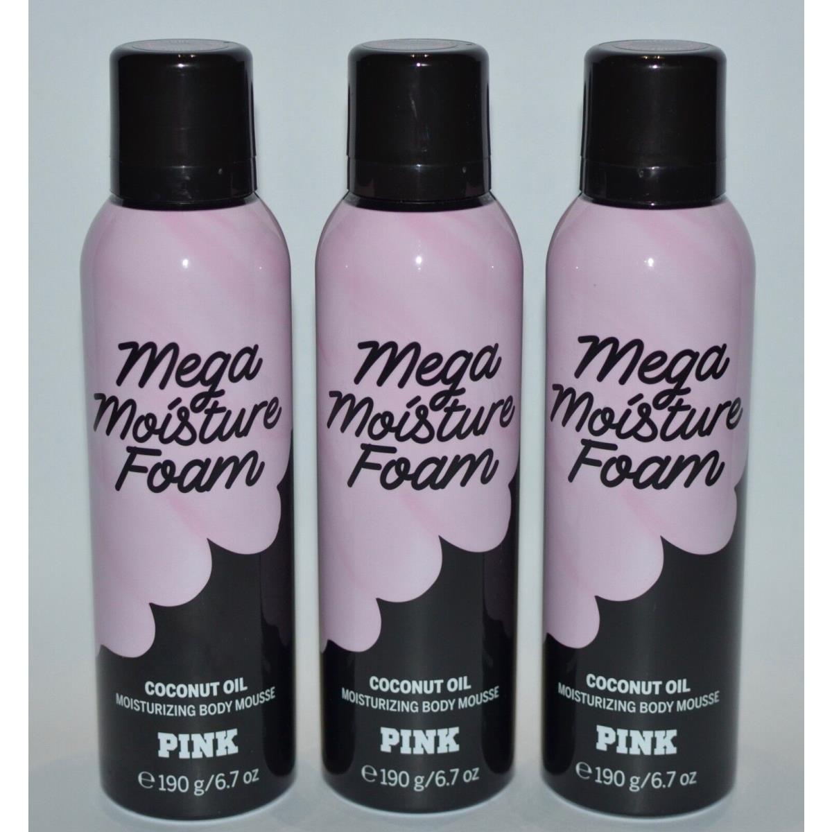 3 Victoria`s Secret Pink Mega Moisture Foam Coconut Oil Moisturizing Body Mousse