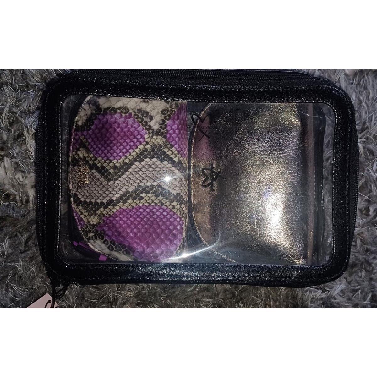 Victoria`s Secret 3 pc Trio Beauty Pouches Metallic/ Purple Python