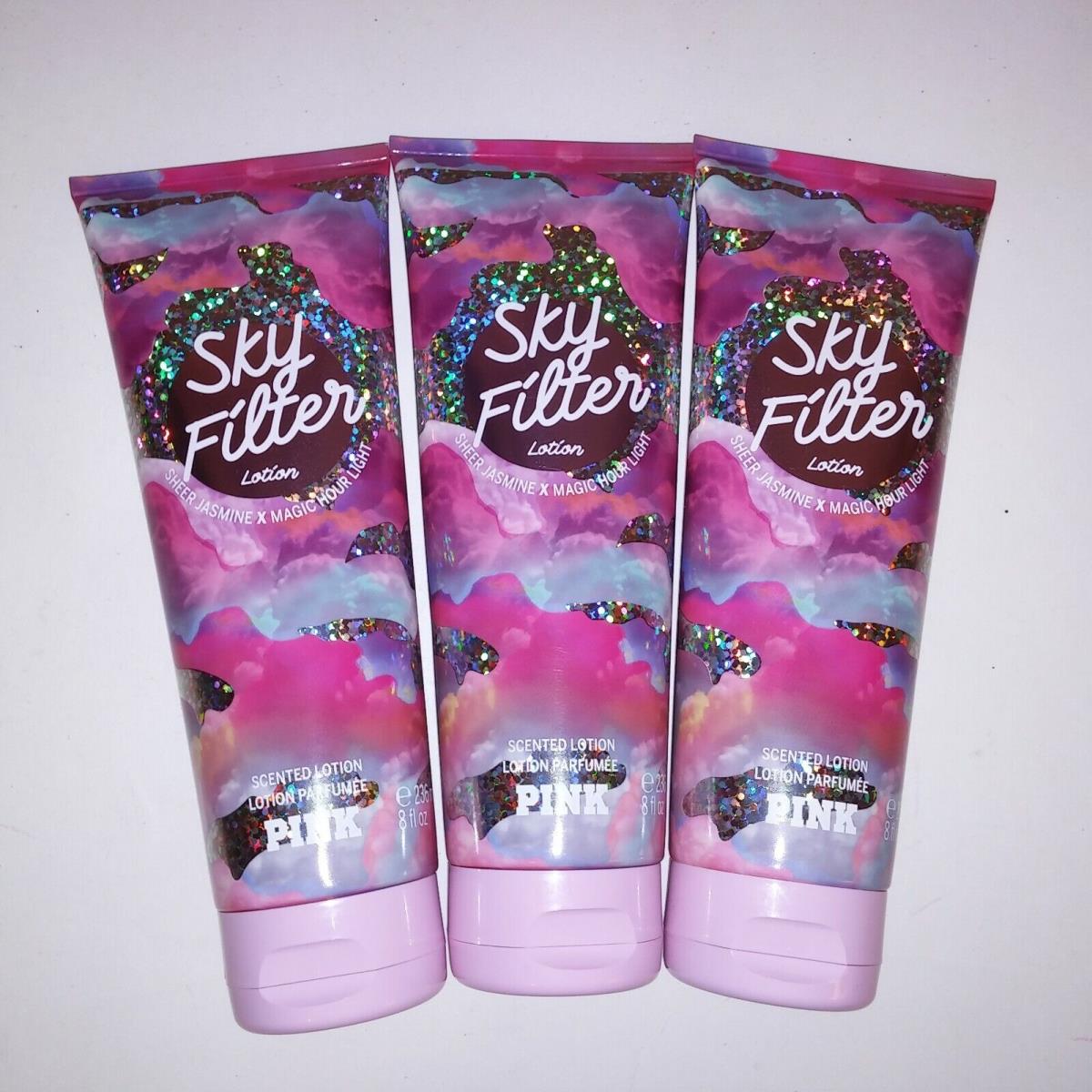 Set of 3 Victoria Secret Pink Scented Lotion Sky Filter Full Size 8 oz Each