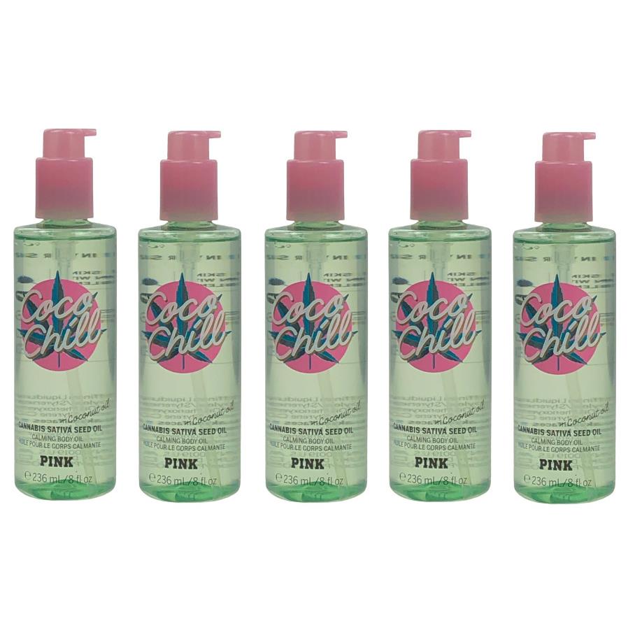 Lot OF 5 Victoria`s Secret Pink Coco Chill Cannabis Sativa Coconut Body Oil 8 oz