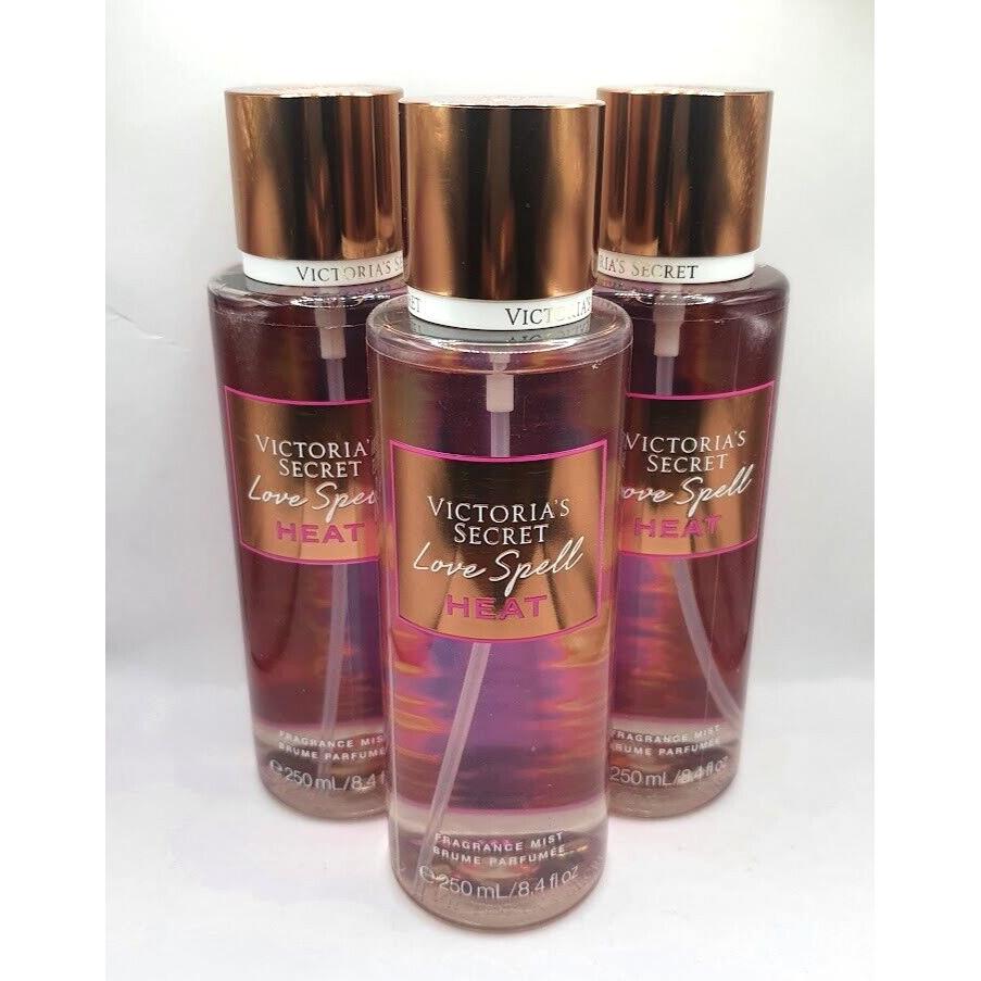 Victoria`s Secret Love Spell Heat Body Mist 8.4 FL OZ Set OF 3