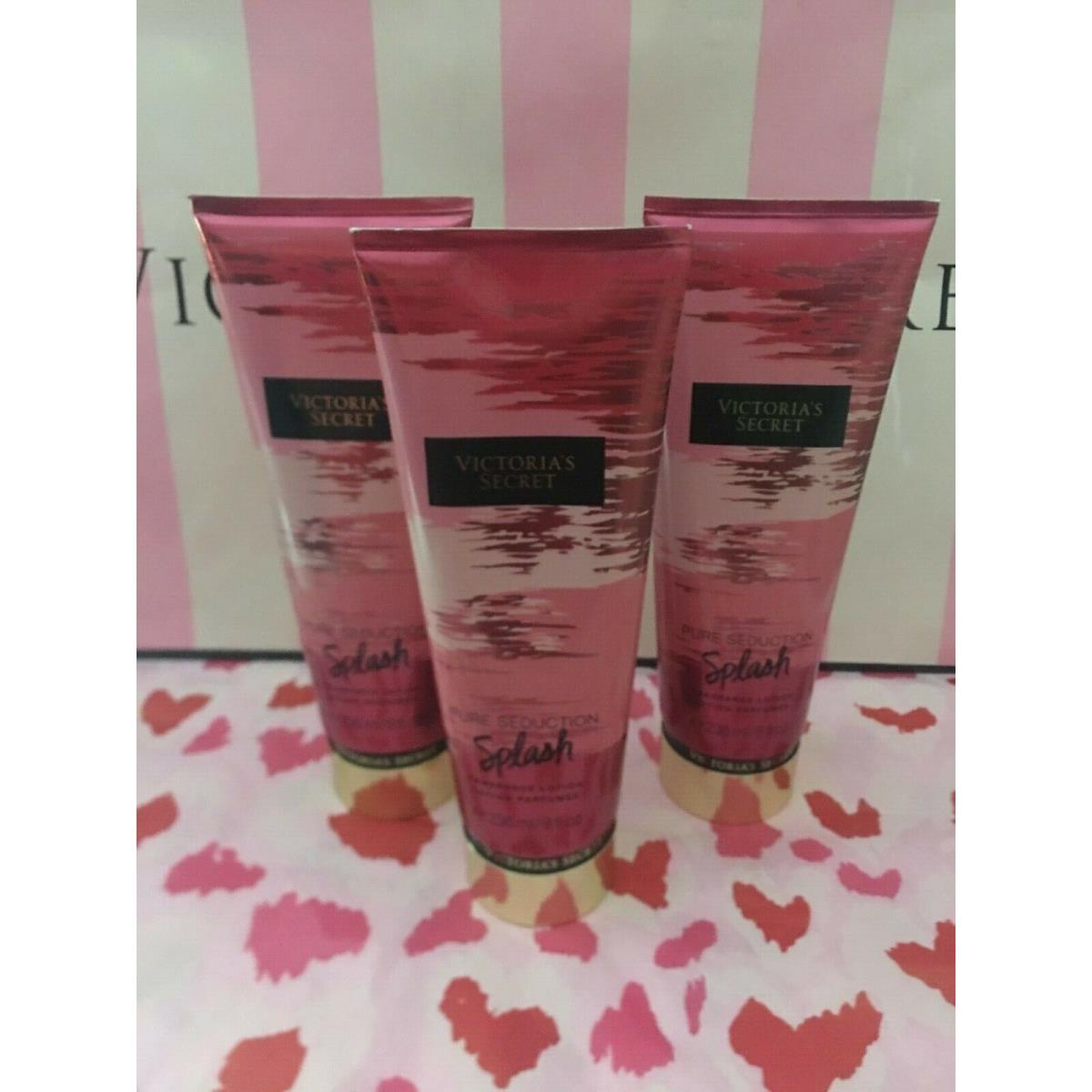 Victoria`s Secret 3 Victoria`s Pure Seduction Splash Fragrance Body Lotion 8 Fl.oz 236 ml