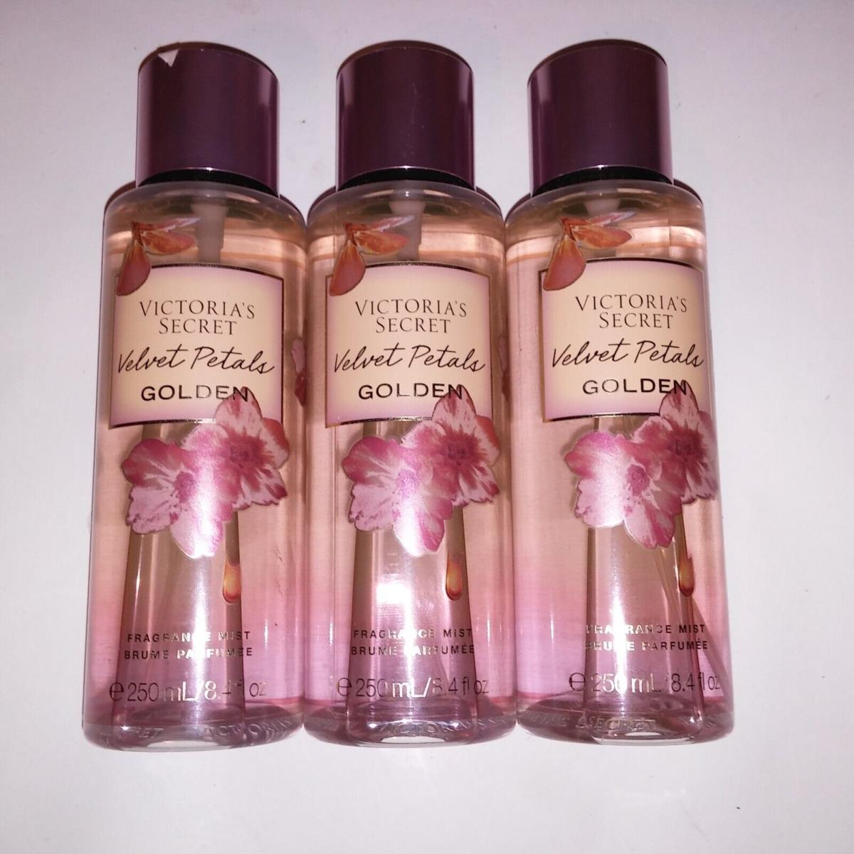 Set of 3 Victoria Secret Fragrance Mist Body Spray Velvet Petals Golden 8.4oz