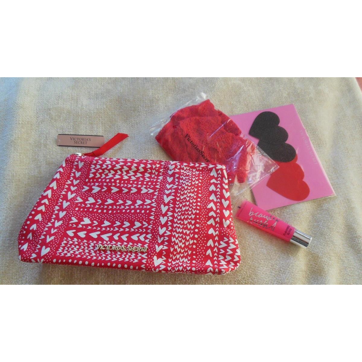 Victoria`s Secret Red W/white Hearts Zippered Makeup Pouch/bag-gifts Included