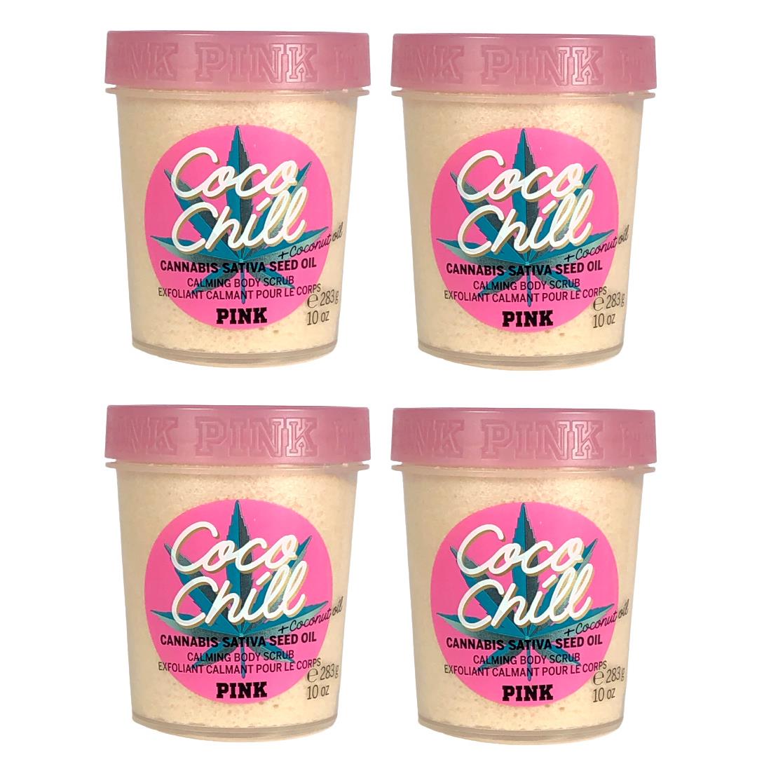 4X Victoria`s Secret Pink Coco Chill Body Scrub Exfoliant Coconut Oil 10 oz