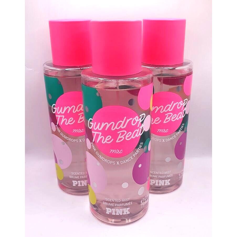 Victoria`s Secret Pink Gumdrop The Beat Body Mist 7.9 FL OZ Set OF 3