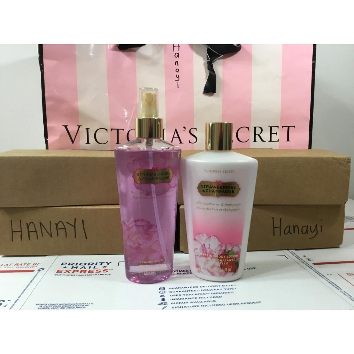 Victoria`s Secret Strawberries Champagne Fragrance Mist Body Lotion Set