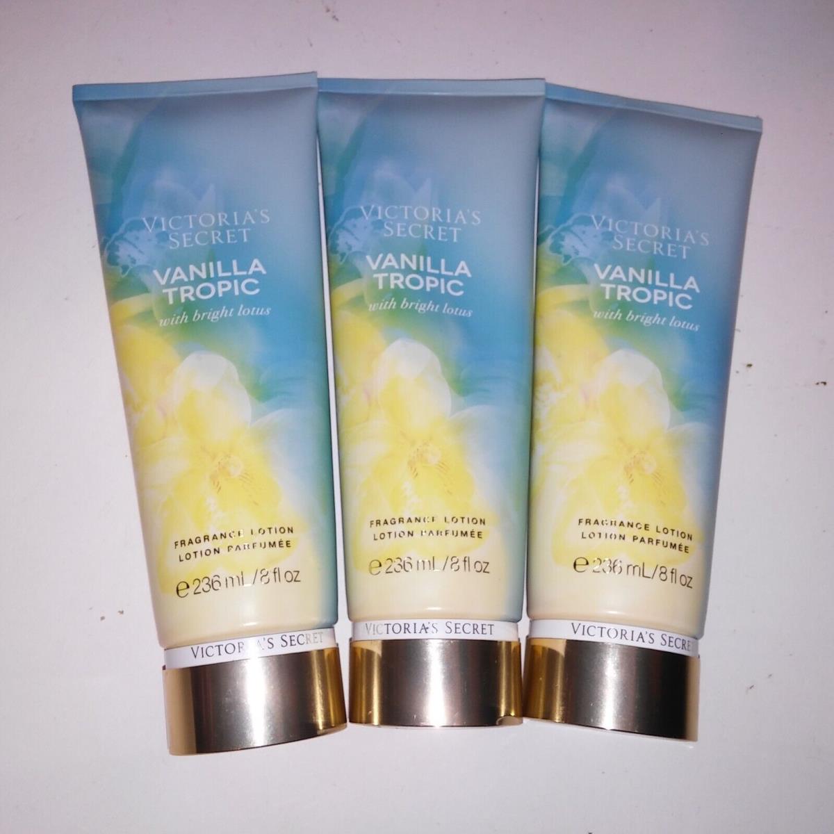 Set of 3 Victoria Secret Fragrance Body Lotion Vanilla Tropic Full Size 8oz Each