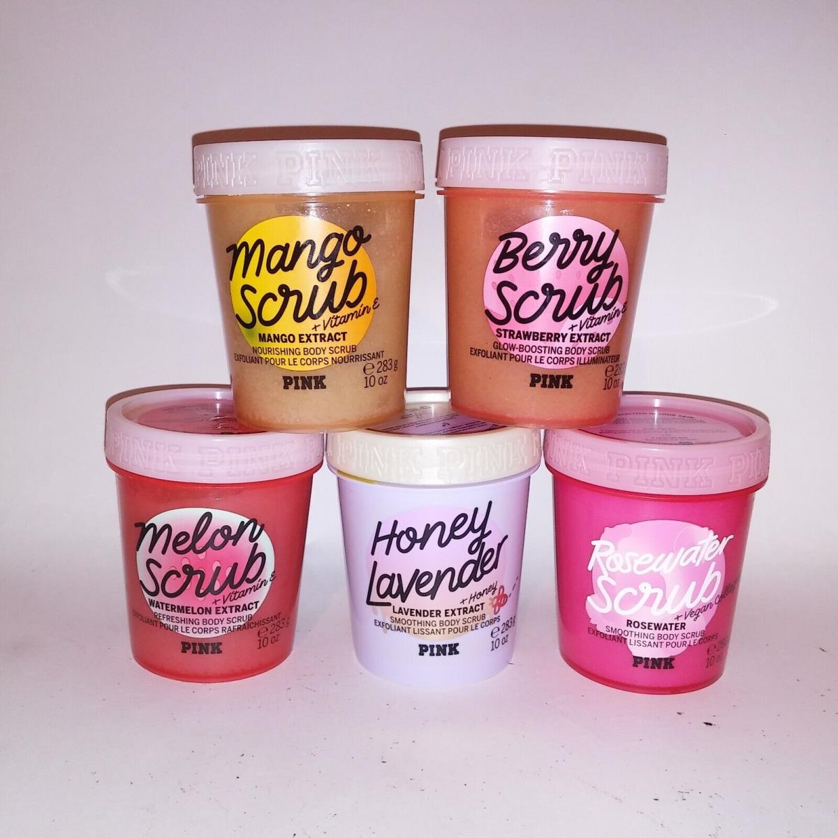 Set of 5 Victoria Secret Pink Body Scrub Watermelon Honey Lavender Mango Strawbe