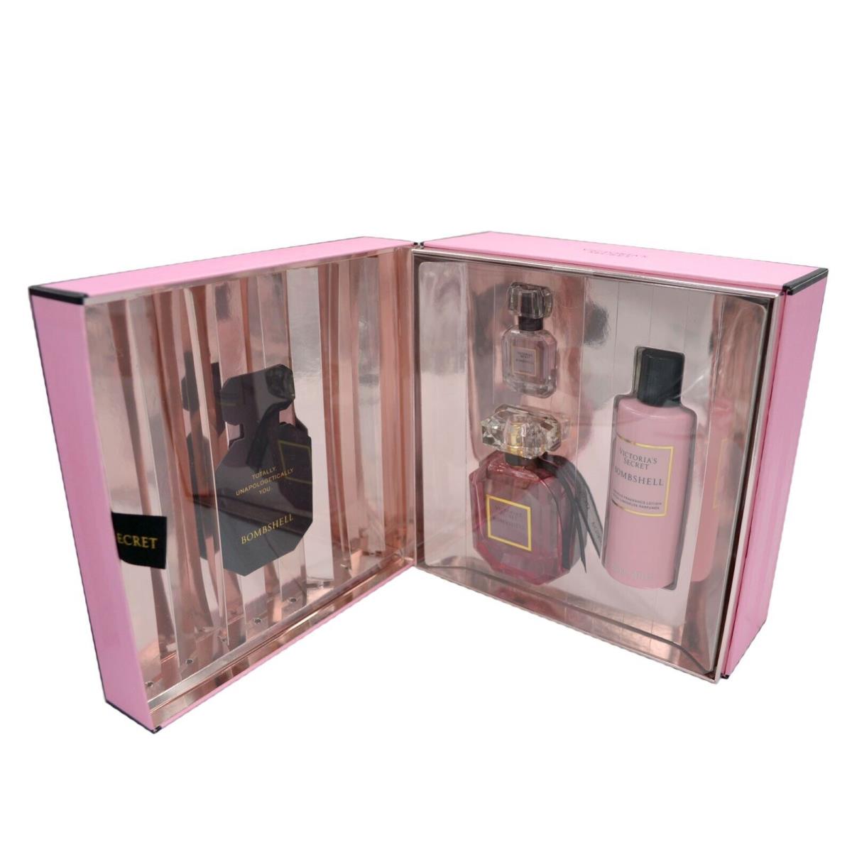 Victoria`s Secret Bombshell 3 Piece Eau De Parfum Gift Set Perfume Spray Lotion