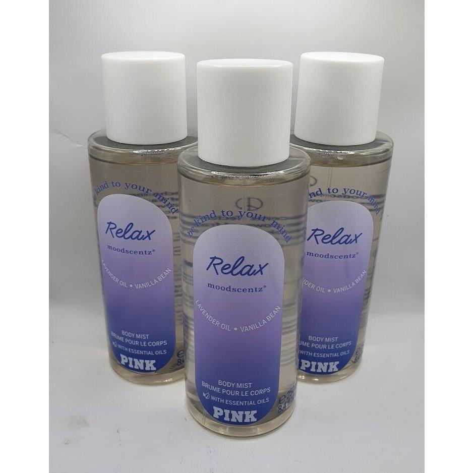 Victoria`s Secret Pink Relax Fragranc Body Mist 8.4 FL OZ Set OF 3