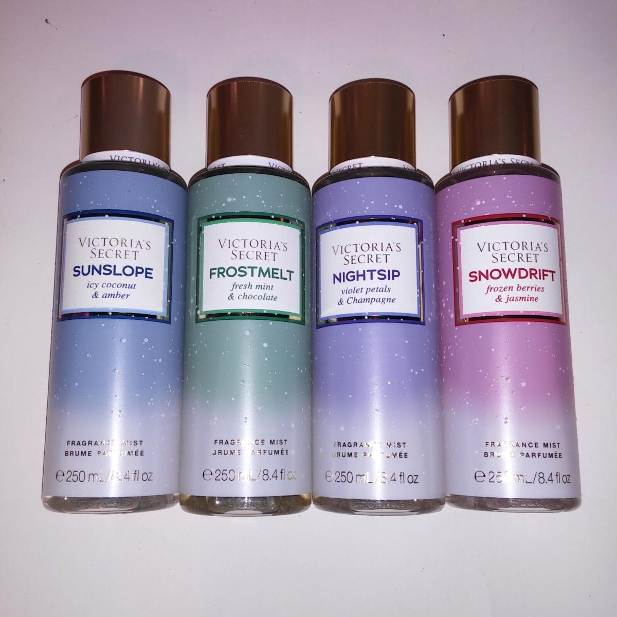 Set of 4 Victoria Secret Fragrance Mist Body Spray Winter Scents Sunslope Frostm