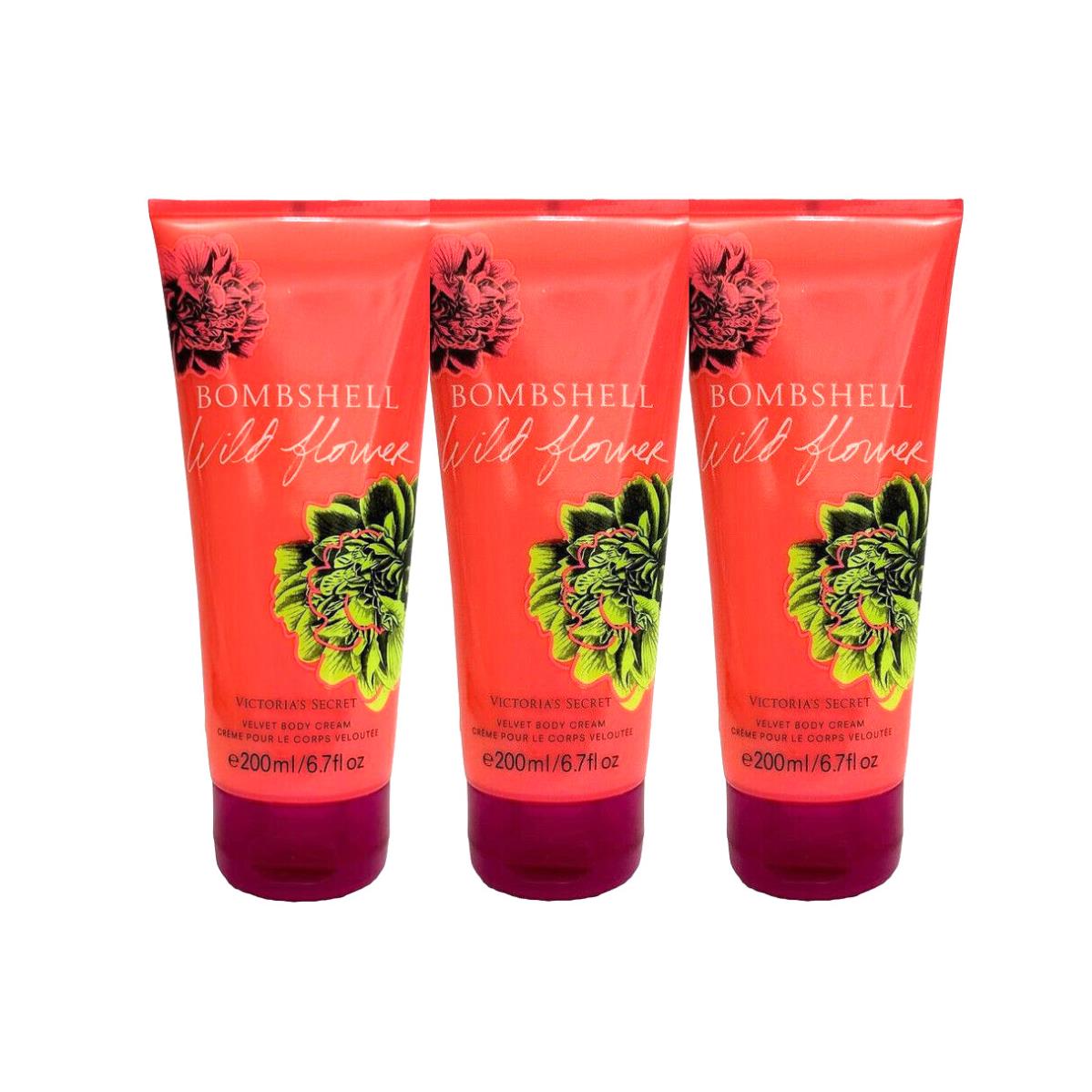 3 Victoria`s Secret Bombshell Wild Flower Velvet Body Cream 6.7 FL OZ 200 mL