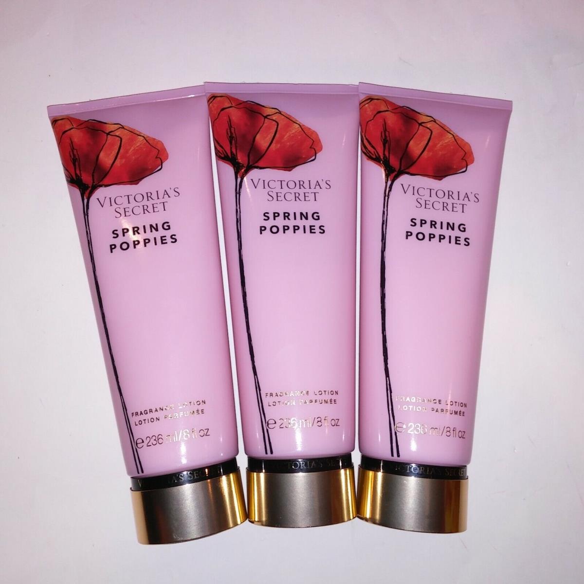 Set of 3 Victoria Secret Fragrance Lotion Spring Poppies 8oz Each Full Size