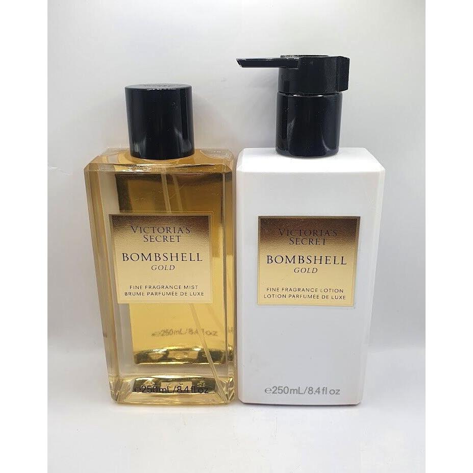 Victoria`s Secret Bombshell Gold Body Mist Lotion 8.4 FL OZ Lmt Edt Set OF 2