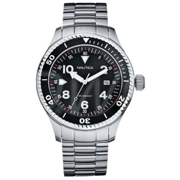 Nautica Men`s Men A20033G Black Dial Silver Bracelet Watch