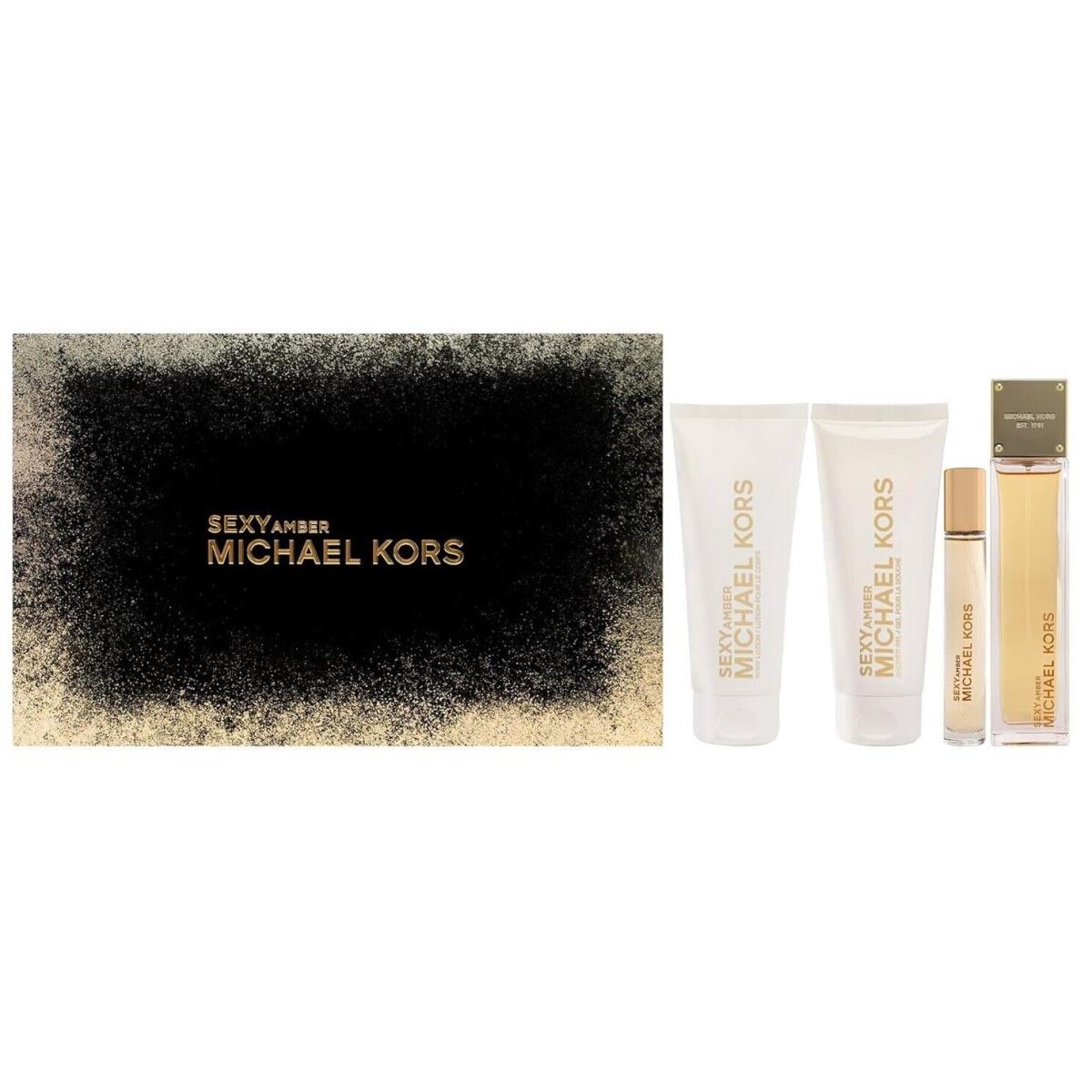 Sexy Amber For Women 4 Pcs Gift Set 3.4 oz Edp Spray + Gel + Lotion by Michael Kors