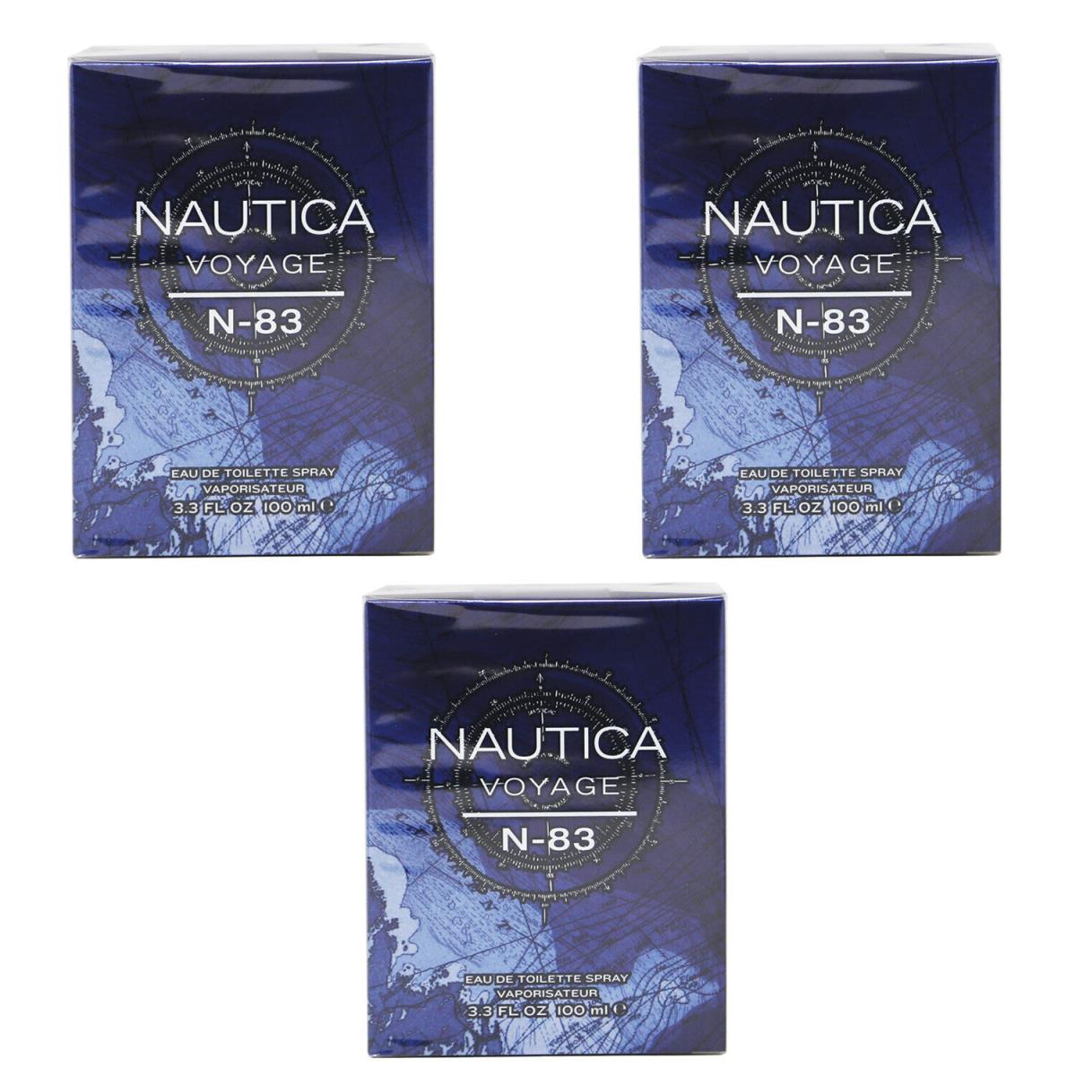 3PK Nautica Voyage N-83 Eau de Toilette For Men 100ml/3.4oz Bottle