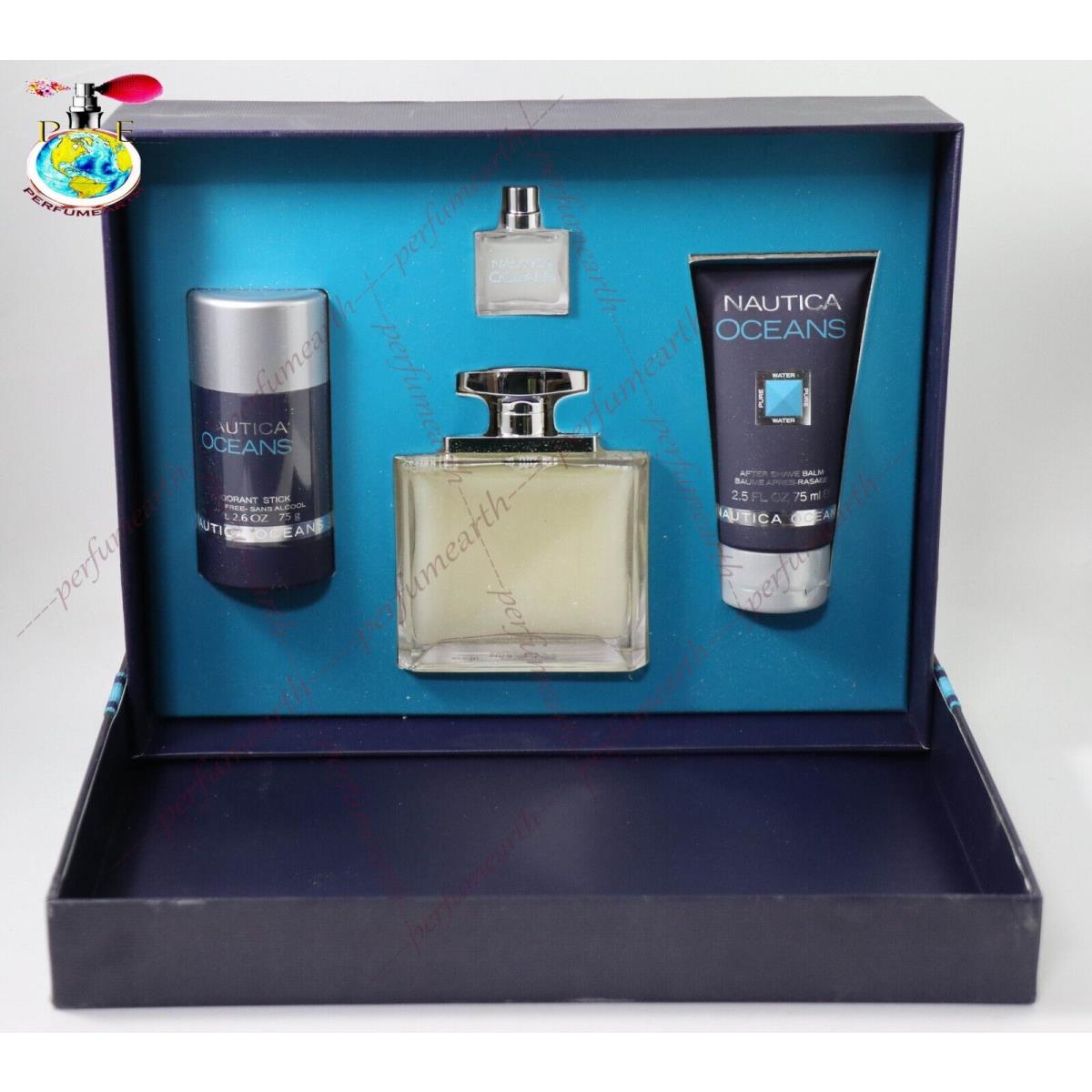 Nautica Oceans For Men 4 Ps Set 3.4 oz Edt Spray+a/balm+deo+mini In Old Box