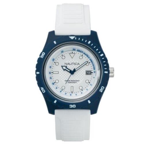 Nautica Men`s Ibiza Silver Dial Silicone Resin White Strap Dive Watch NAPIBZ006