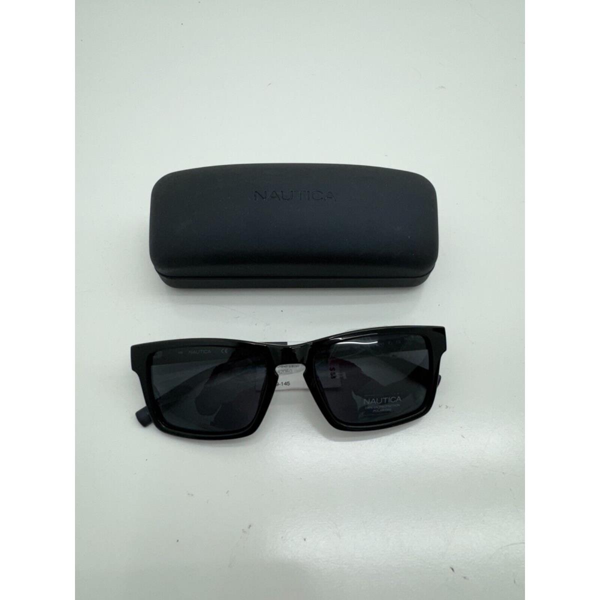 Nautica Black Square Polarized Sunglasses Hard Case Size 55-19-145